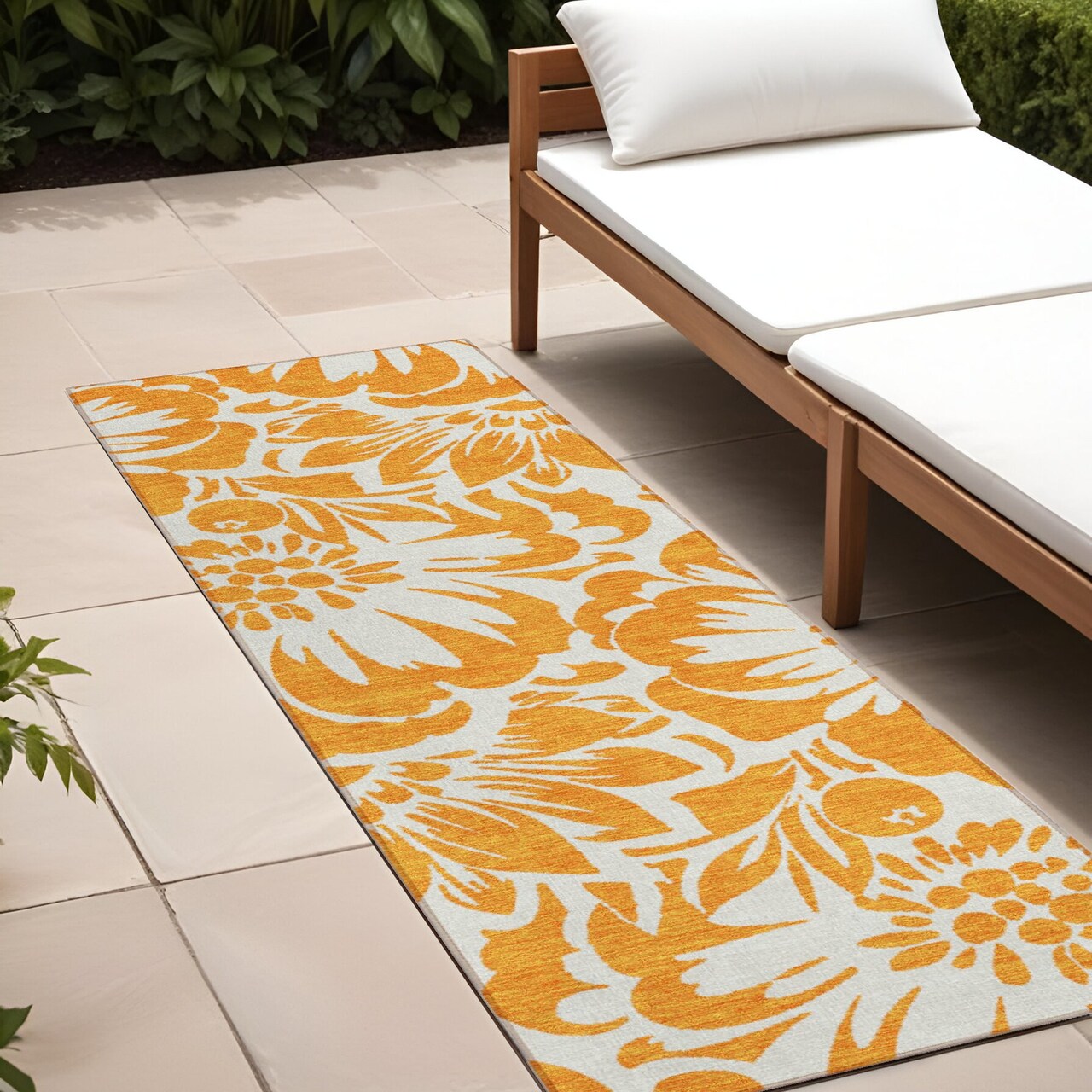 Edge Collections - 8' - Orange - Floral Indoor Outdoor Runner Rug for Home - 1 Piece